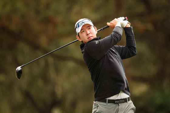 Noh Seung-yul hits a shot from the eighth tee during the second round of PGA Tour Q-Series at the Dye's Valley Course in Florida on Dec. 13. [AFP/YONHAP] 