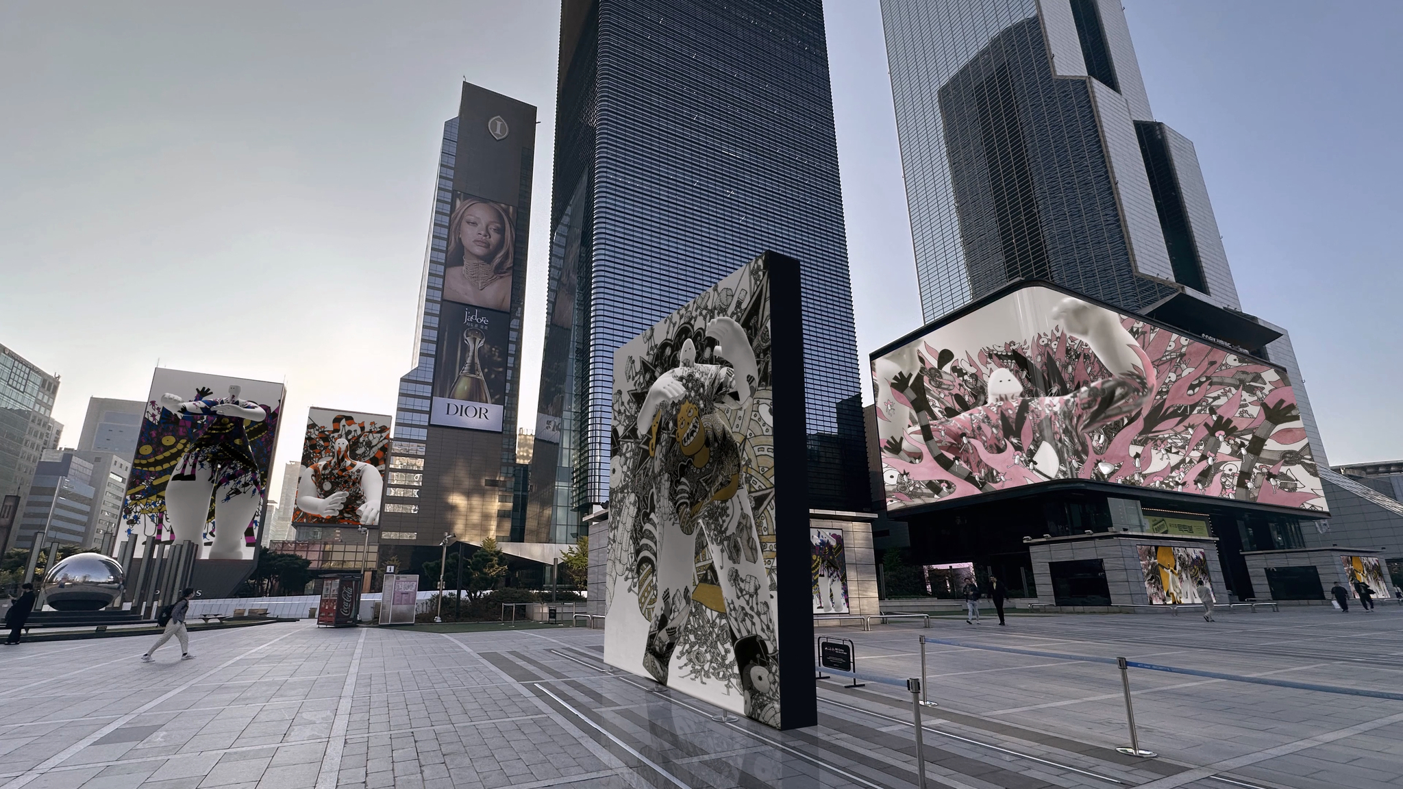 Installation view of the teaser video of ″FLOW, Thereafter″ shown on digital signage in Coex, southern Seoul, as part of the Seoul Media Art Festival 2024 [D'STRICT]