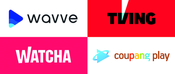 The logos of local streaming services Wavve, Tving, Coupang Play and Watcha [EACH COMPANY]