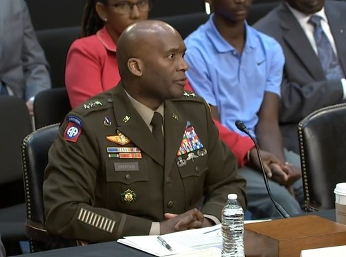 Gen. Xavier Brunson speaks during a confirmation hearing of the Senate Armed Services Committee in Washington on Sept. 17. in this photo captured from a livestream from the committee's website. [SCREEN CAPTURE]