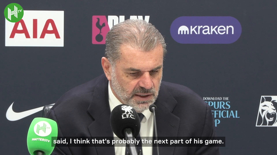Tottenham Hotspur manager Ange Postecoglou speaks after a Premier League match against Liverpool on Dec. 22. [ONE FOOTBALL] 