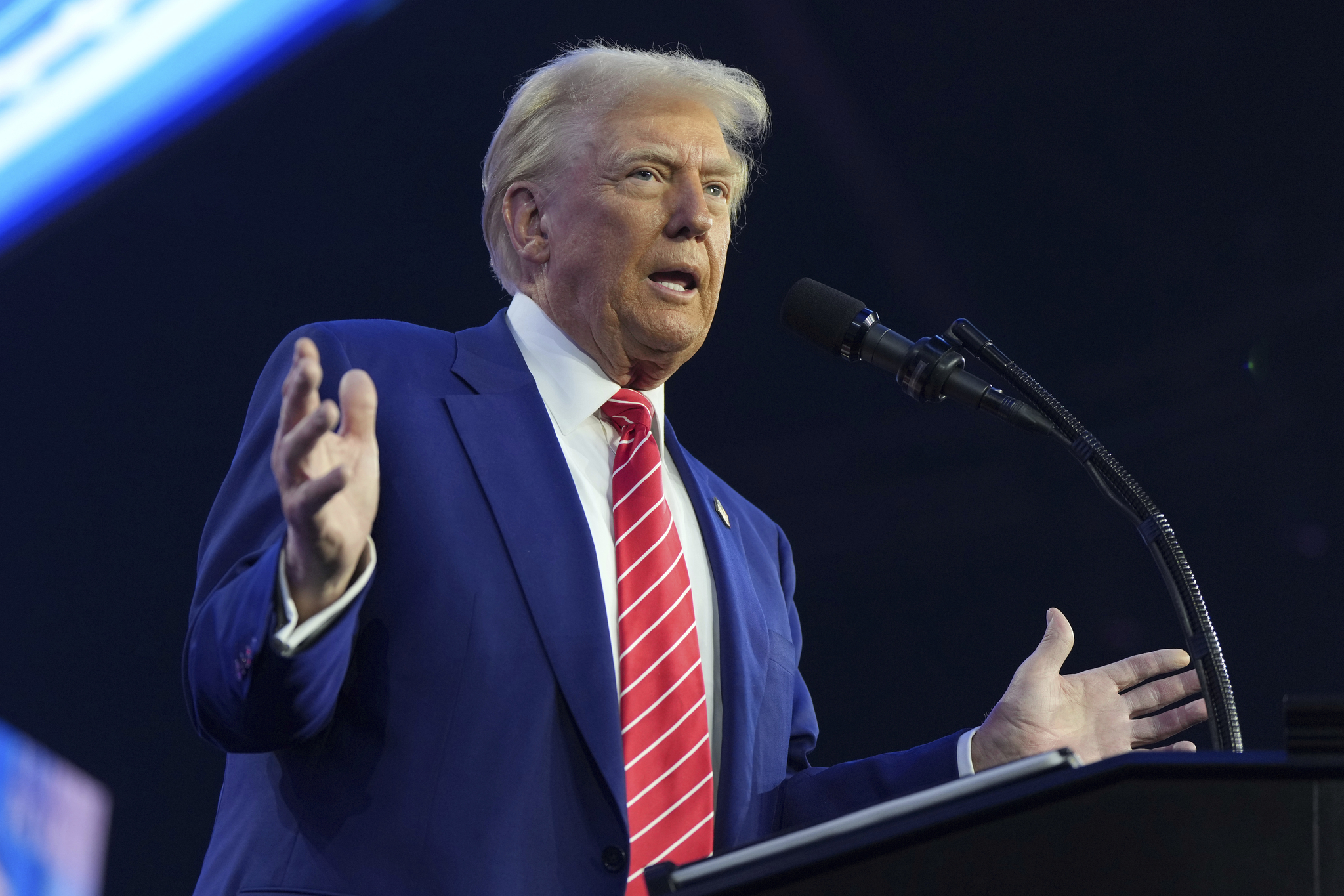 President-elect Donald Trump speaks at AmericaFest on Dec. 22, 2024, in Phoenix. [AP/YONHAP]