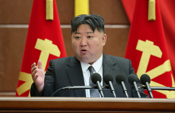North Korean leader Kim Jong-un presides over an annual year-end general meeting of the Central Committee of its ruling Workers' Party, held from Dec. 23 to 27, in a photo published by the official Korean Central News Agency on Dec. 29. [YONHAP]