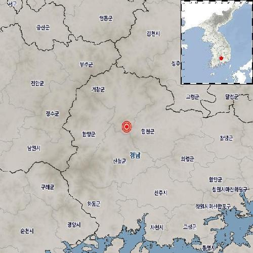 The region marked with a red circle was struck by a 2.9-magnitude earthquake on Friday afternoon. [KOREA METEOROLOGICAL ADMINISTRATION] 