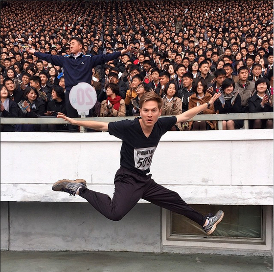 This image of Dan Kelly posing for a photo at Kim Il-sung Stadium in Pyongyang is captured from his Instagram account on May 23, 2015. [YONHAP]