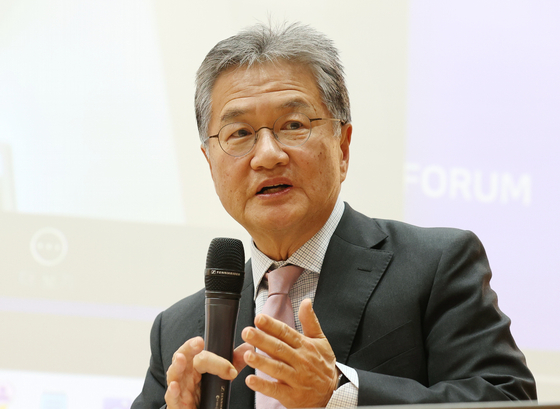 Former U.S. State Department Special Representative for North Korea Policy Joseph Yun, who appointed as the charge d’affaires to South Korea, speaks during a forum at Korea University in Seongbuk District, northern Seoul, on Nov. 15, 2024. [YONHAP]
