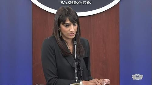 Department of Defense deputy spokesperson Sabrina Singh answers questions during a daily press briefing at the Pentagon in Washington on Aug, 29, 2023. [SCREEN CAPTURE]