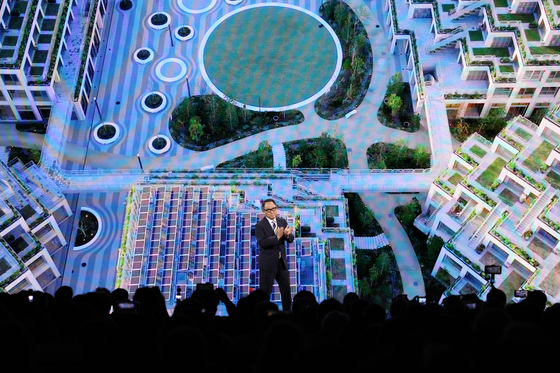 Toyota Motor Chairman Akio Toyoda talks about the company's Woven City smart city at CES 2025 on Jan.6. [NEWS1] 