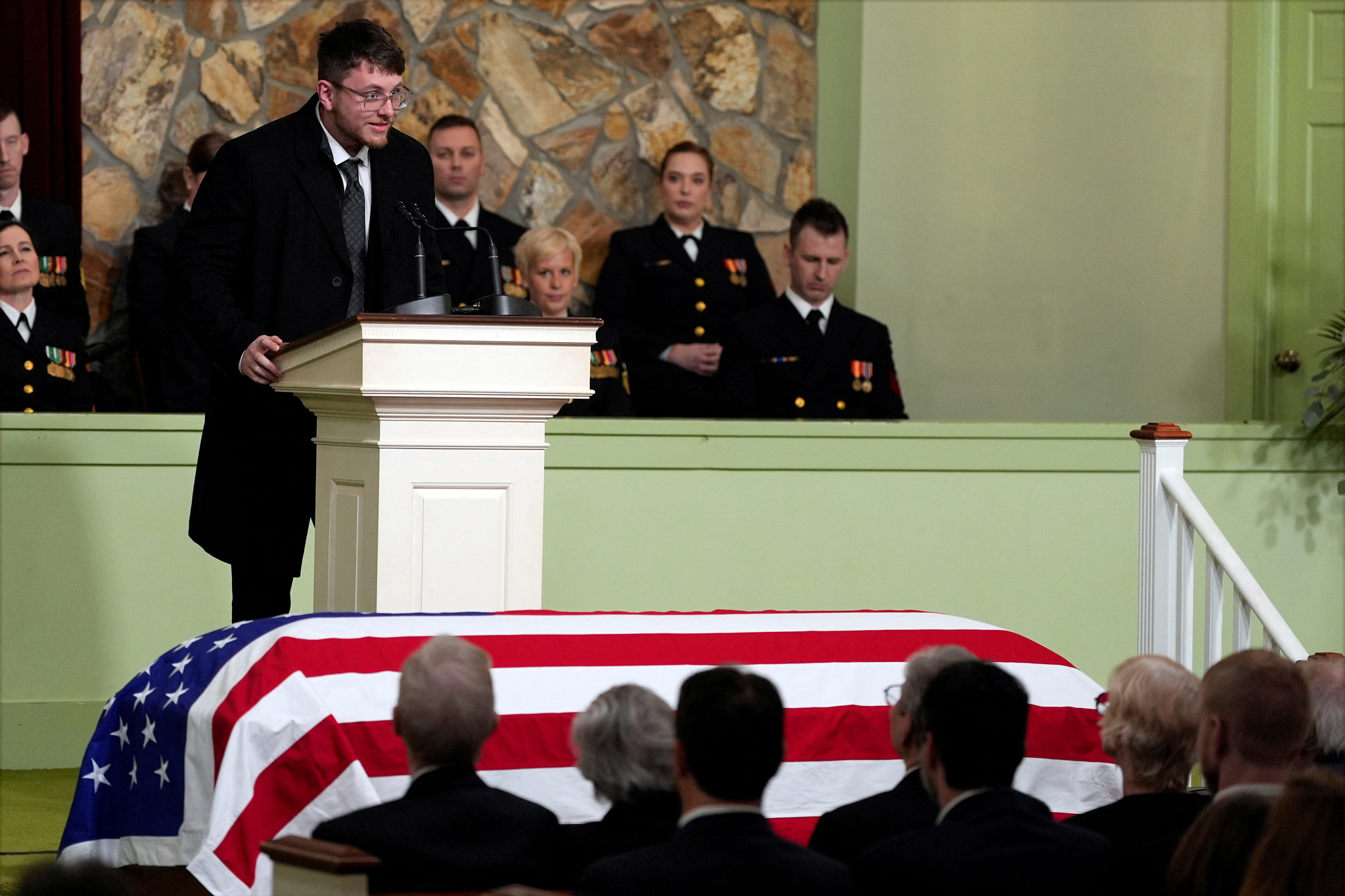 Hugo Wentzel reads scripture during the funeral service for former President Jimmy Carter at Maranatha Baptist Church in Washington D.C. on Jan. 9. [REUTERS]