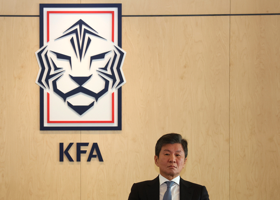 Chung Mong-kyu, president of the Korea Football Association, attends an executive meeting to discuss the national team and manager Jurgen Klinsmann's spot at its helm at the KFA House in Jongno District, southern Seoul on Feb. 16, 2024. [NEWS1]