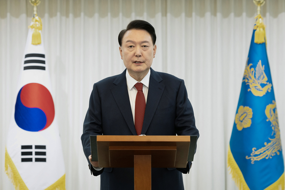 President Yoon Suk Yeol gives a public address on Dec. 14, 2024 after the impeachment motion against him was passed in the National Assembly the same day. [PRESIDENTIAL OFFICE] 
