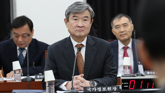 National Intelligence Service chief Cho Tae-yong attends a plenary session of the intelligence committee at the National Assembly in Seoul on Jan. 13. [YONHAP]