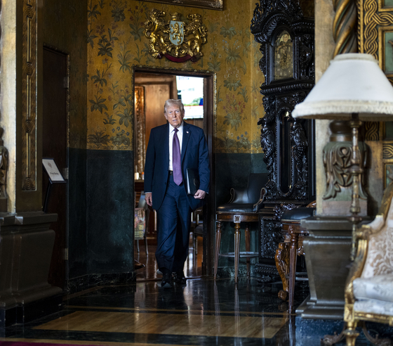 President-elect Donald Trump arrives for a news conference at his Mar-a-Lago club in Palm Beach, Fla., on Tuesday, Jan. 7, 2025. (Doug Mills/The New York Times)