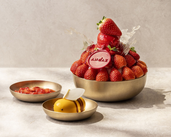 Strawberry bingsu, or shaved ice, at Andaz Seoul Gangnam in southern Seoul [ANDAZ SEOUL GANGNAM]