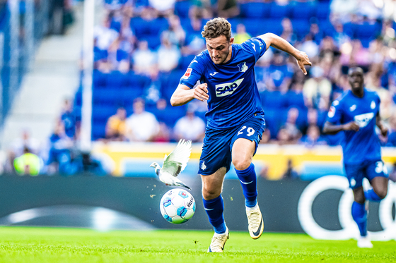 Dove of Peace - Gold Medal - Football. A dove flies in front of Hoffenheim's Jacob Brunn Larsen.  [MAX KRAUSE/WSPA]