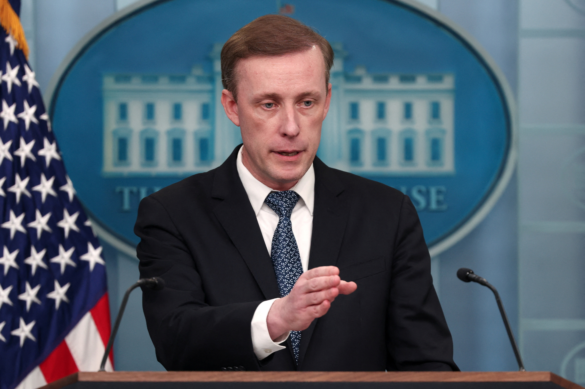 National Security Adviser Jake Sullivan speaks to reporters during a press briefing at the White House in Washington, D.C. on Jan. 13. [REUTERS]