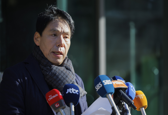 Candidate for KFA president Shin Moon-sun speaks during a press conference at the KFA House in central Seoul on Jan. 10. [YONHAP] 