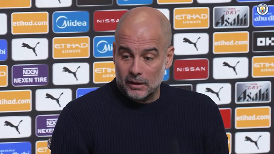 Manchester City manager Pep Guardiola speaks about his squad's upcoming match against Brentford on Jan. 14. [ONE FOOTBALL] 