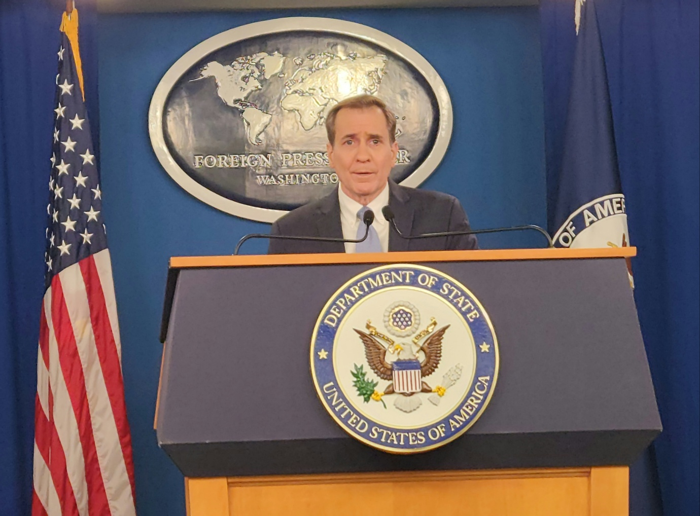 White House National Security Communications Advisor John Kirby speaks during a press meeting at the Foreign Press Center in Washington on Jan. 14. [YONHAP] 
