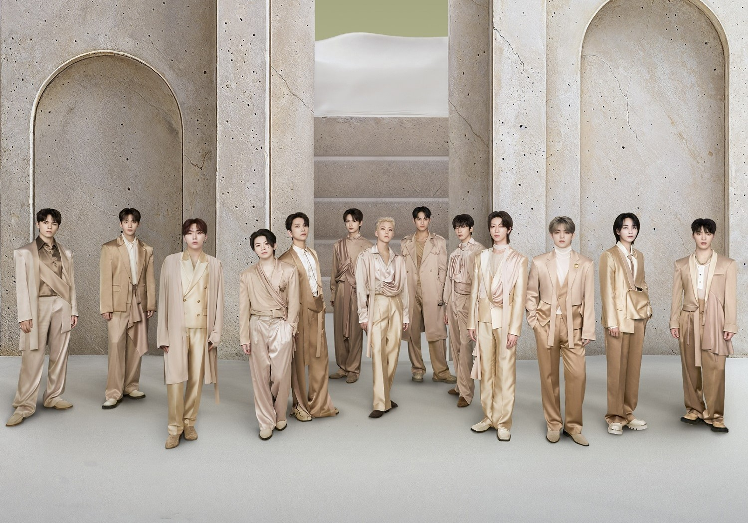 Boy band Seventeen in an official poster for its ″Right Here″ world tour [PLEDIS ENTERTAINMENT]