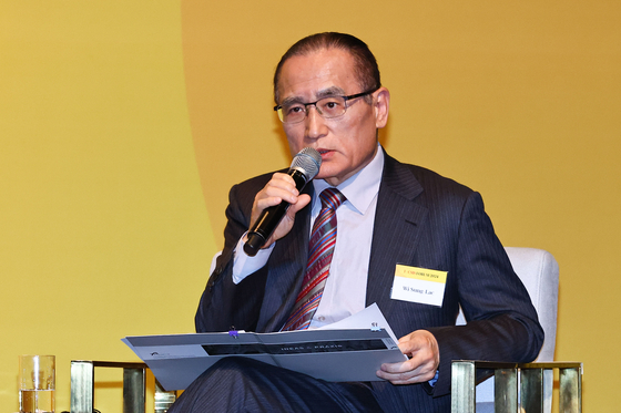 Democratic Party Rep. Wi Sung-lac speaks at a JoongAng-Center for Strategic and International Studies Forum at the Shilla Seoul in Jung District, central Seoul, on March 4, 2024. [KIM JONG-HO]