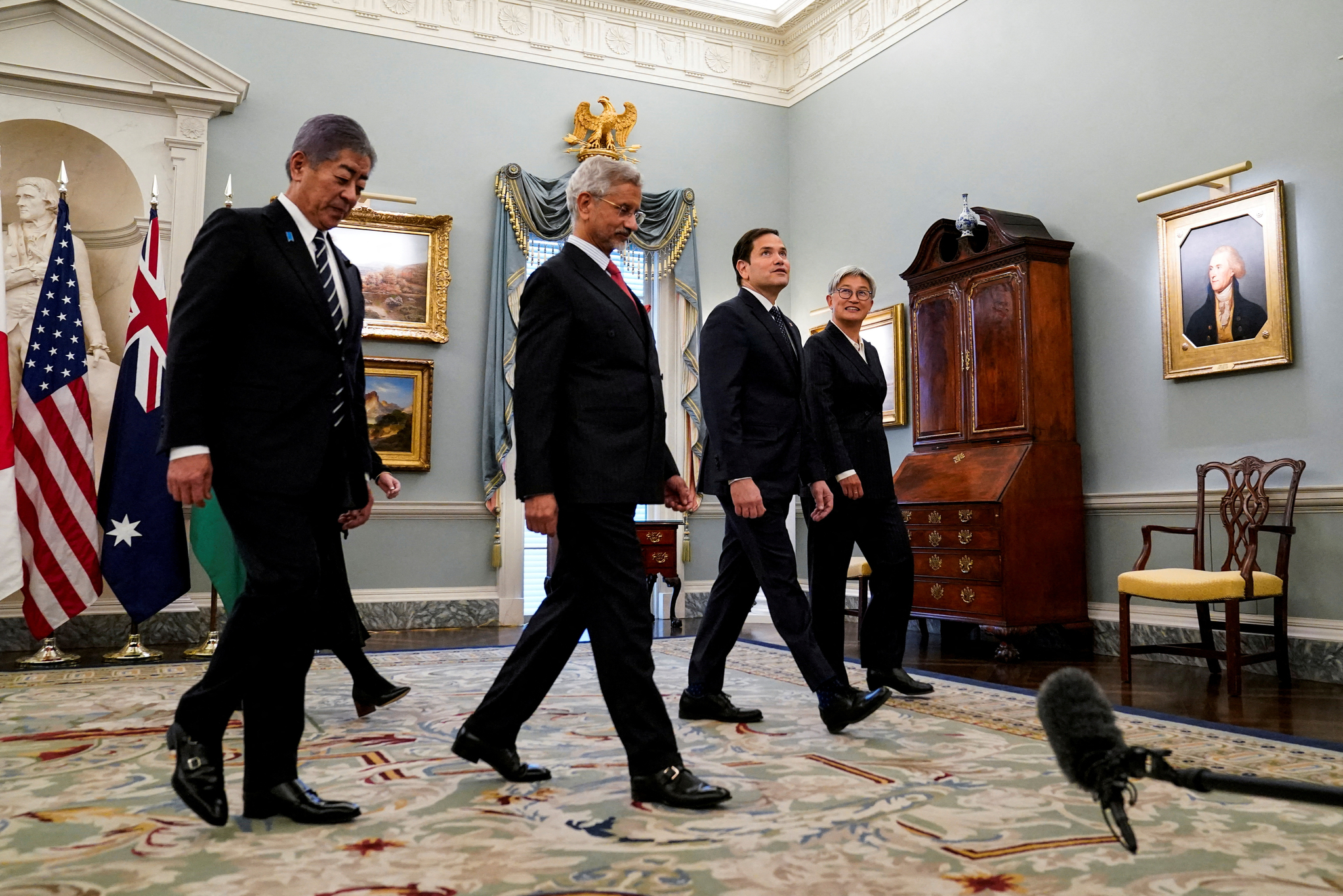 U.S. Secretary of State Marco Rubio meets with Indian External Affairs Minister Dr. Subrahmanyam Jaishankar, Australian Foreign Minister Penny Wong and Japanese Foreign Minister Iwaya Takeshi at the State Department in Washington, U.S., Jan. 21. [REUTERS]