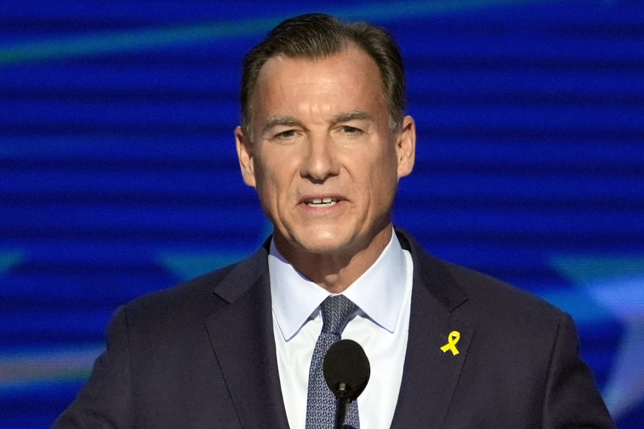 Rep. Tom Suozzi speaks during the Democratic National Convention, Aug. 21, 2024, in Chicago. Suozzi is the Democrat candidate for New York's 3rd Congressional District. [AP]