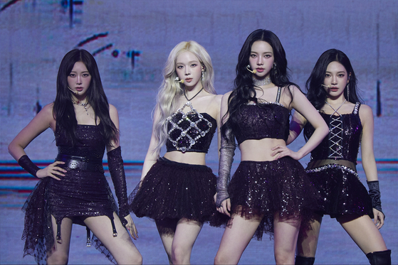 Girl group aespa kicked off its second world tour, ″Synk: Parallel Line,″ on June 29, 2024, at the Jamsil Indoor Stadium in Songa District, southern Seoul. [SM ENTERTAINMENT]