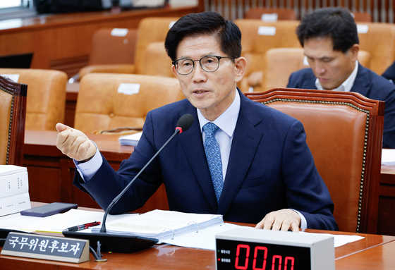 Kim Moon-soo, the new labor minister, speaks during a confirmation hearing held at the National Assembly in Yeouido, western Seoul, on Aug. 29, 2024. [NEWS1] 