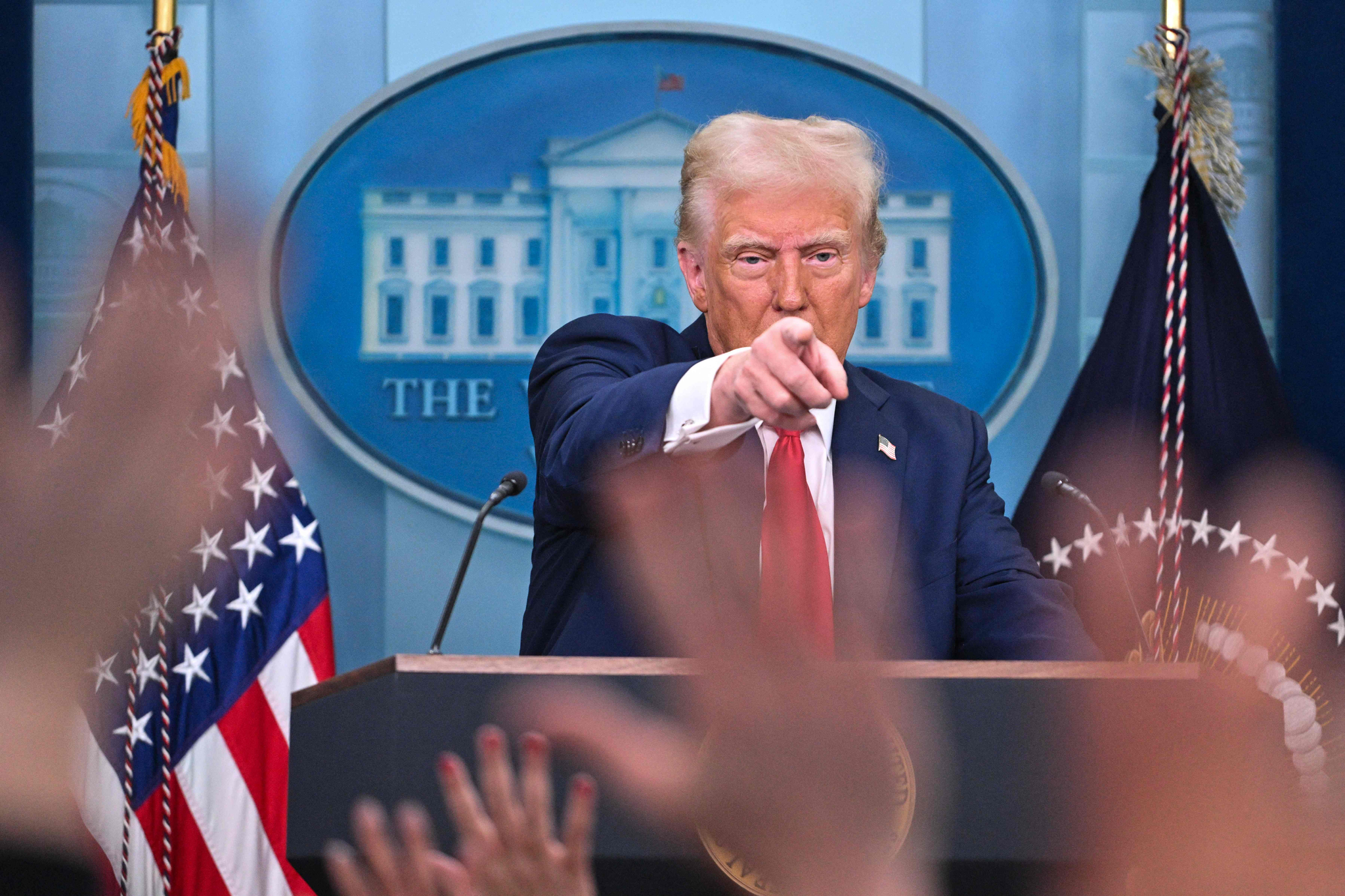 US President Donald Trump speaks in the press briefing room at the White House on January 30, 2025 in Washington, United States. [AFP/YONHAP]
