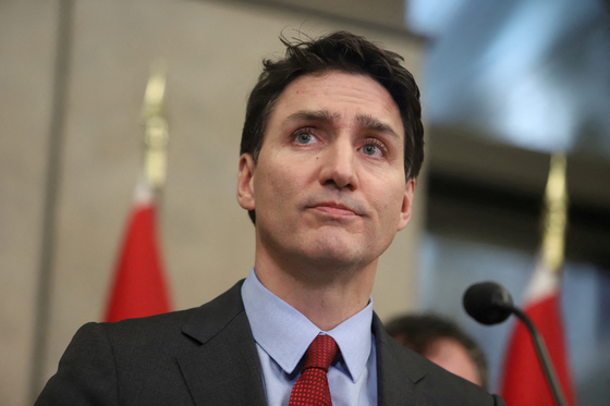 Canada's Prime Minister Justin Trudeau looks on during a press conference while responding to U.S. President Donald Trump's orders to impose 25 percent tariffs on Canadian imports, in Ottawa, Ontario, Canada Feb.1. [REUTERS]