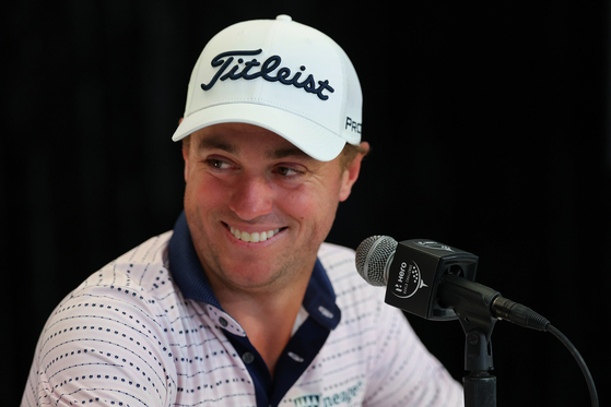 Justin Thomas speaks to the media during a press conference prior to the Hero World Challenge 2024 at Albany Golf Course on Dec. 4, 2024 in Nassau, Bahamas. [GETTY IMAGES]