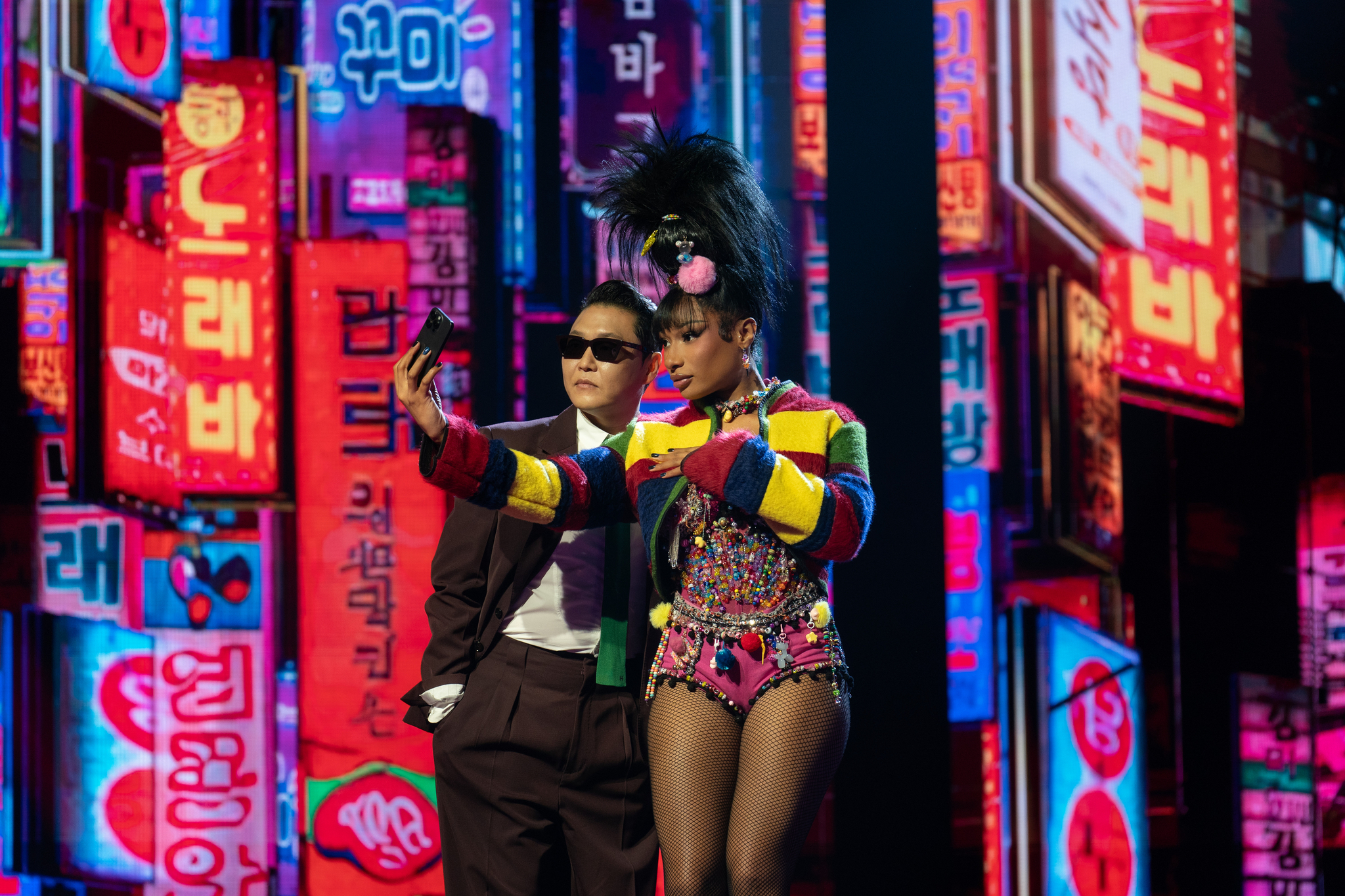 Psy, left, and Megan Thee Stallion in a promotional image for Apple TV+'s upcoming competition show tentatively titled ″Kpopped″ [APPLE TV+]