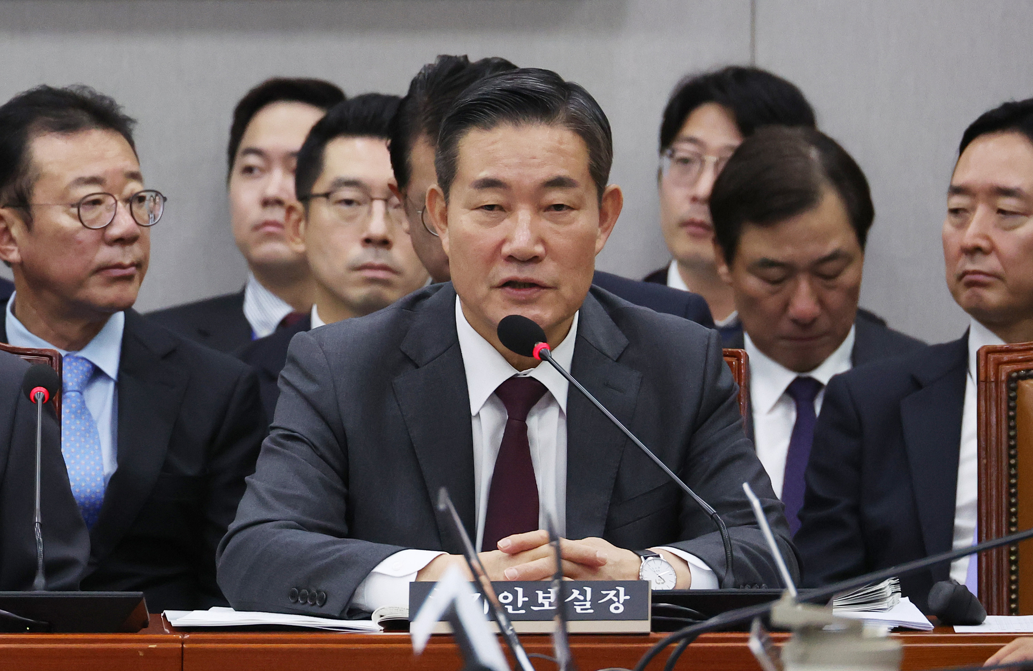 National Security Adviser Shin Won-sik speaks during a parliamentary session at the National Assembly in Seoul on Nov. 1, 2024. [YONHAP] 