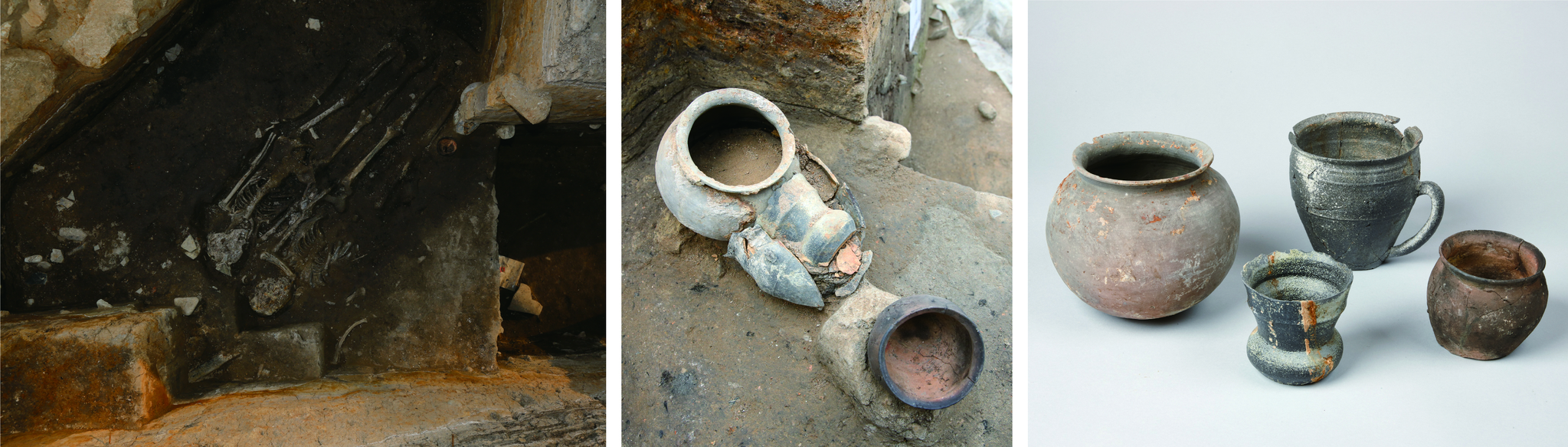 Remains of three Silla people from 1,500 years ago were discovered in Gyeongju, North Gyeongsang, two in 2017 and one female in 2021, at the site of a palace complex known as Wolseong, along with intact pottery. [KOREA HERITAGE SERVICE] 