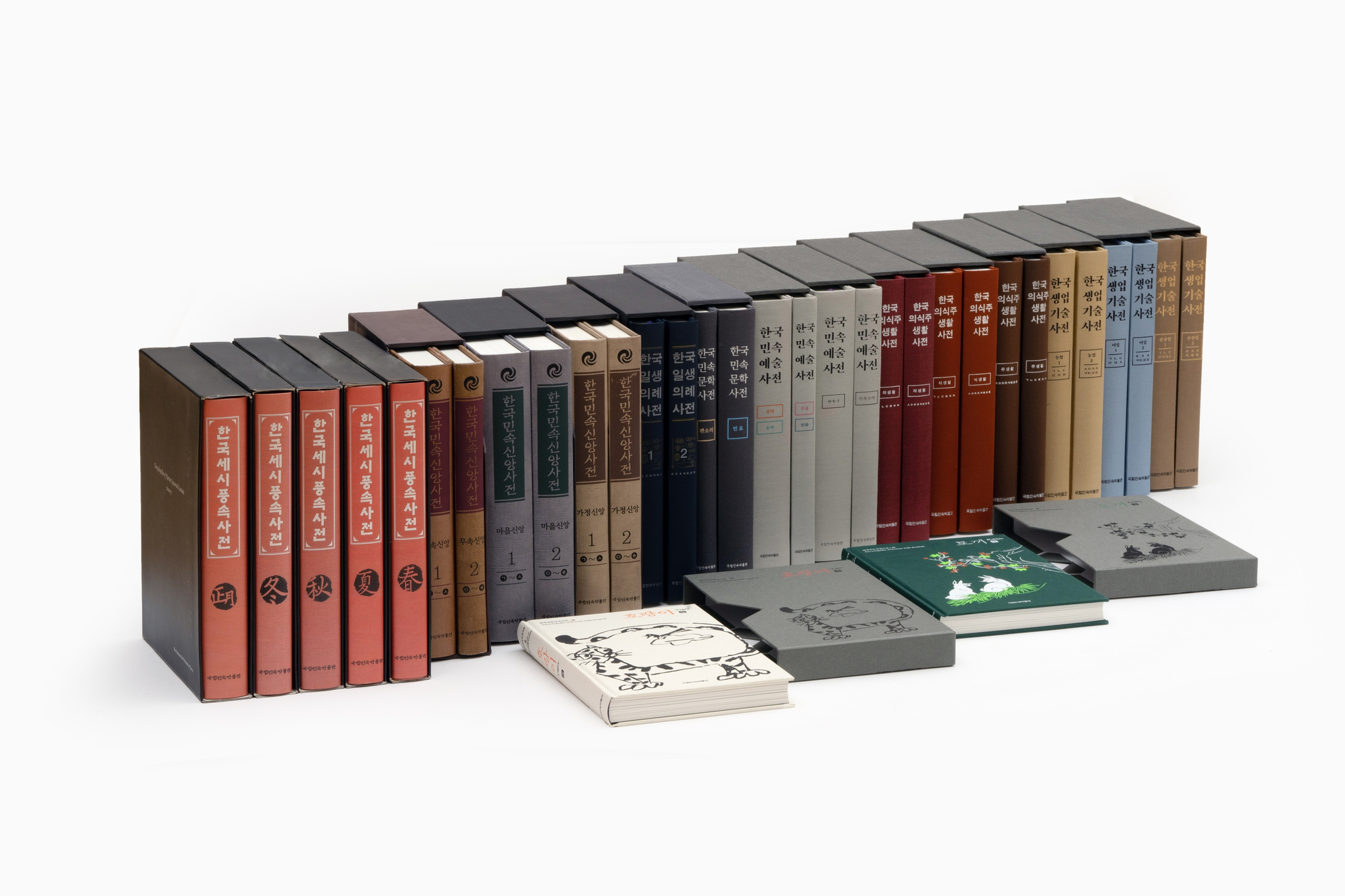 The National Folk Museum of Korea has been publishing encyclopedias on different topics since 2004. To date, it has 30 volumes on eight different topics. [NATIONAL FOLK MUSEUM OF KOREA] 
