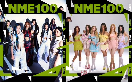 Girl groups Badvillain, left, and Katseye listed on NME's ″Essential Emerging Artists for 2025″ [SCREEN CAPTURE]