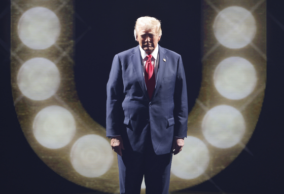 President Donald Trump arrives to speak at the 2024 Republican National Convention at Fiserv Forum in Milwaukee, Wisconsin, on July 18, 2024. [UPI/YONHAP]