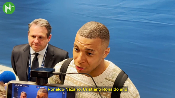 Real Madrid forward Kylian Mbappe speaks after the second leg of the Champions League playoffs against Manchester City on Feb. 19. [ONE FOOTBALL] 