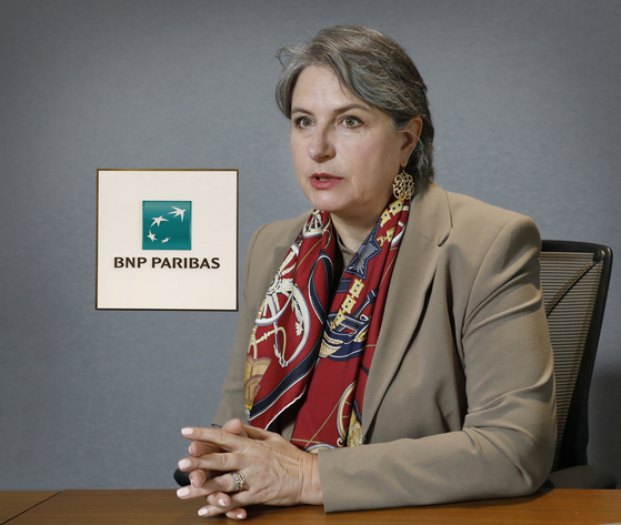 BNP Paribas South Korea Head of Territory Dorothee Regazzoni, speaks during an interview with the Korea JoongAng Daily on Feb. 11 at the bank's Korean headquarters in central Seoul. [PARK SANG-MOON]