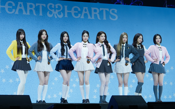 Members of SM Entertainment's new girl group Hearts2Hearts pose for photos during their debut showcase held on Feb. 24 at the Yes24 Live Hall music venue in eastern Seoul. [DANIELA GONZALEZ PEREZ]