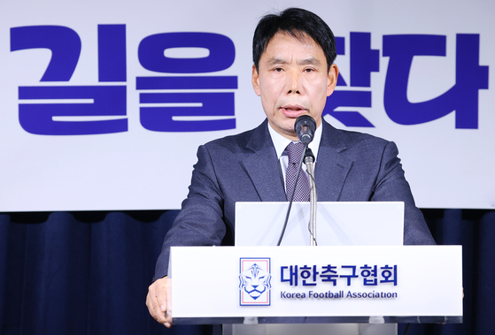 Shin Moon-sun speaks during a press conference at KFA House in central Seoul on Dec. 27, 2024. [YONHAP] 