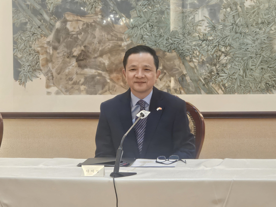 Chinese Ambassador to South Korea Dai Bing speaks during a press conference at the embassy in Jung District, central Seoul, on Feb. 25. [PARK HYUN-JU]
