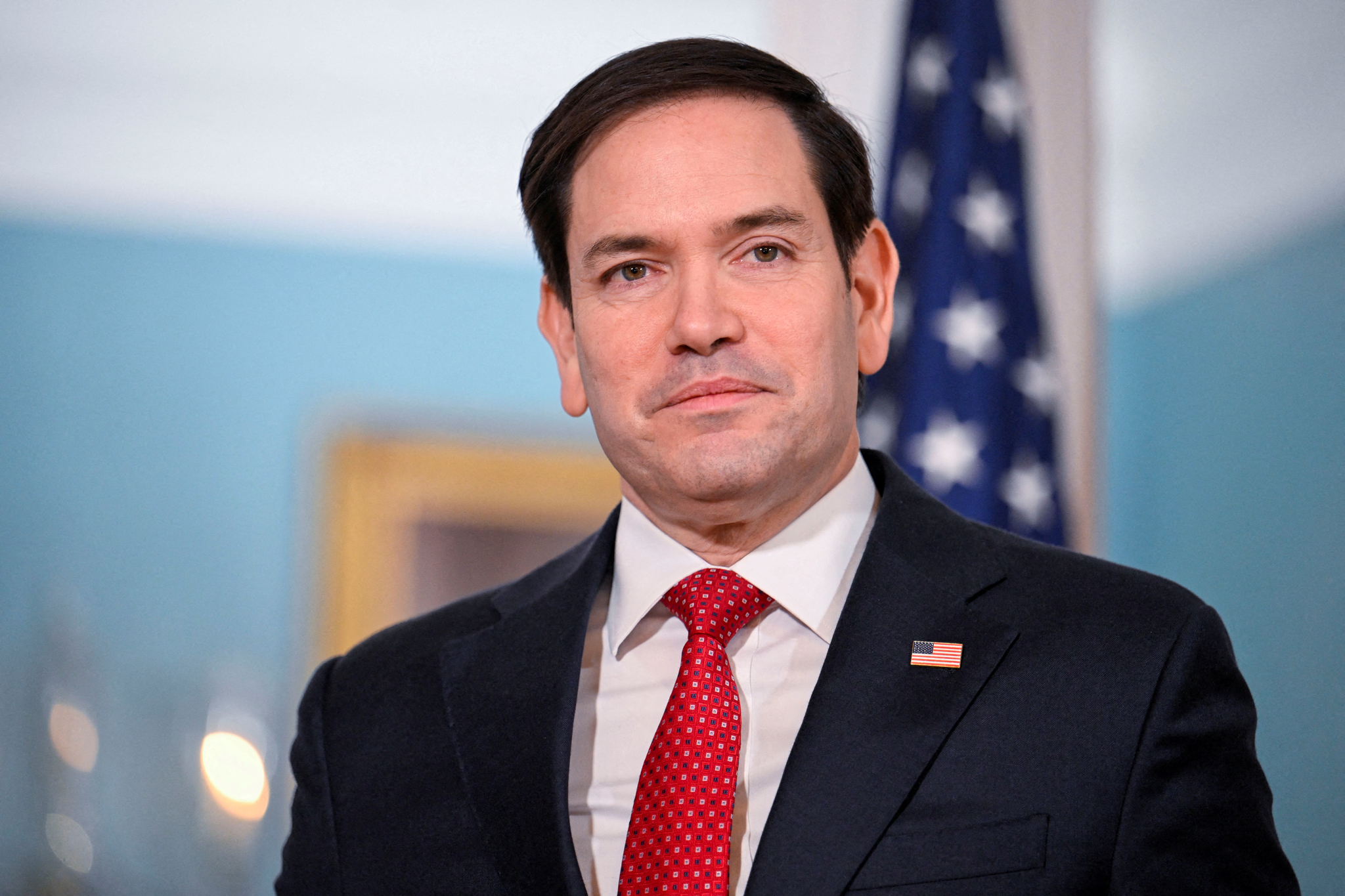 U.S. Secretary of State Marco Rubio reacts as he meets with Egyptian Foreign Minister Badr Abdelatty at the State Department in Washington, U.S., Feb. 10. [REUTERS/YONHAP]