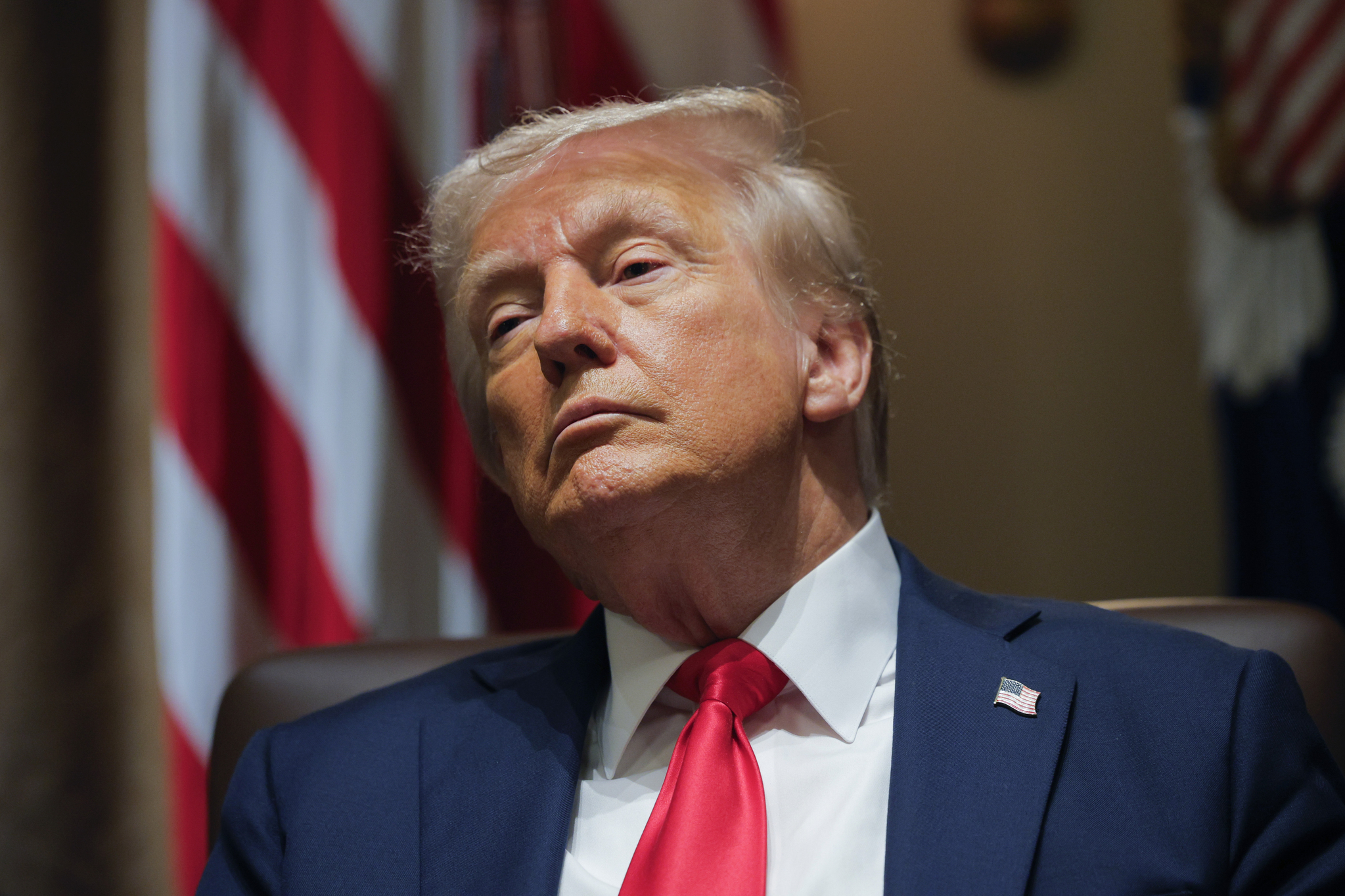 President Donald Trump listens during a Cabinet meeting at the White House in Washington, on Feb. 26. [POOL/YONHAP] 