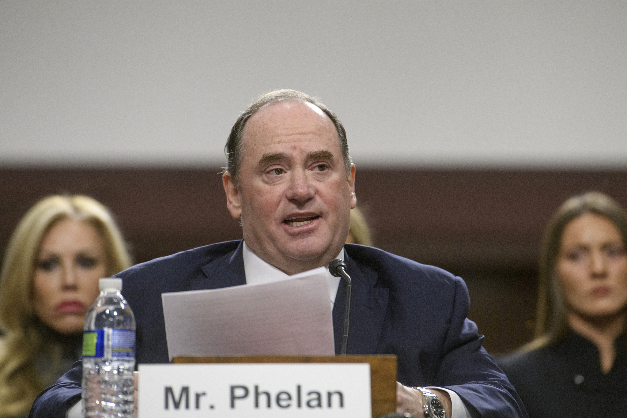 John Phelan, President Donald Trump's nominee to be Secretary of the Navy, appears before a Senate Committee on Armed Services hearing for his pending confirmation on Capitol Hill, on Feb. 27, in Washington. [AP/YONHAP]