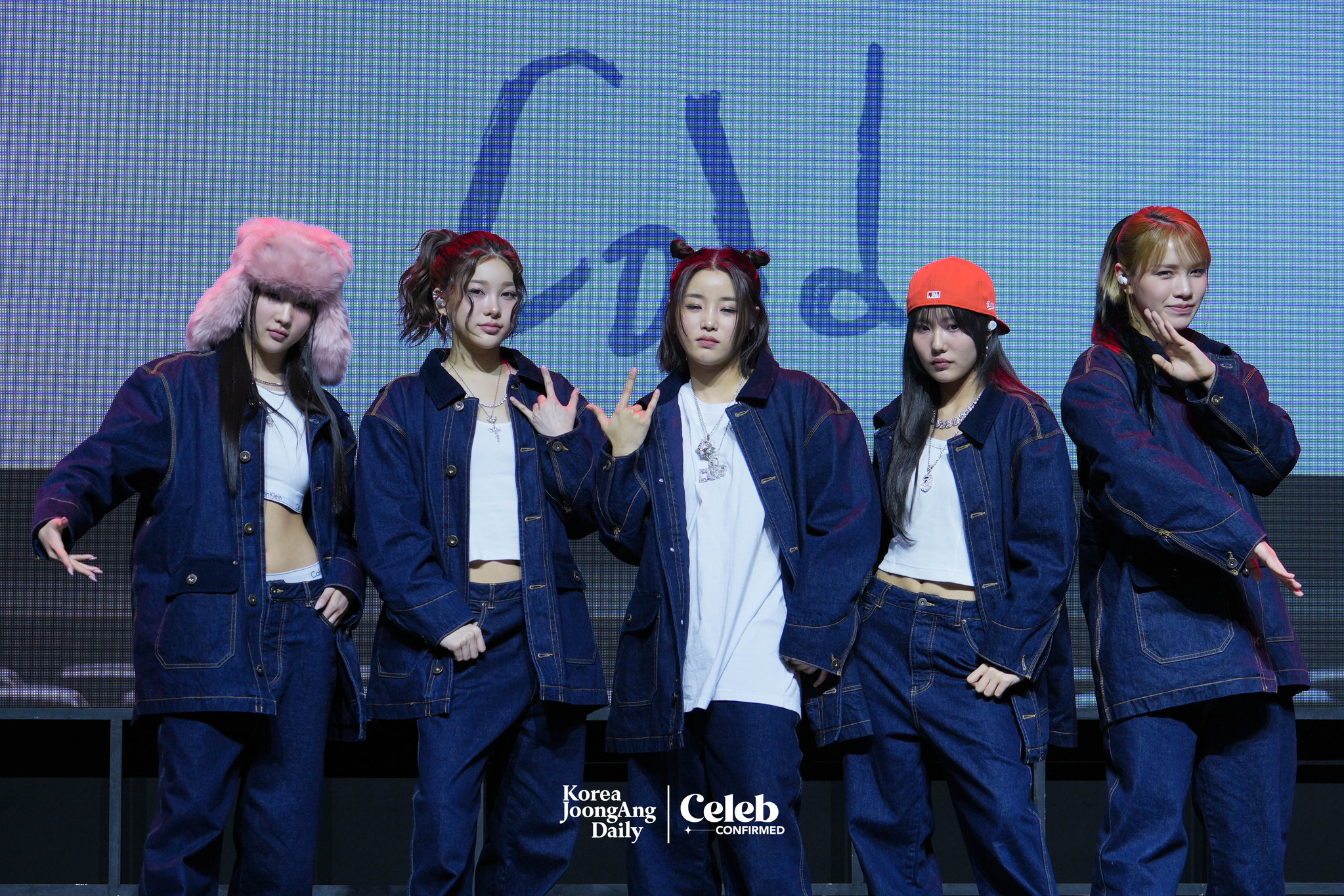 Girl group Young Posse poses for photos during a showcase held on March 4 at Yes24 Wanderloch Hall in western Seoul for the release of its special album “Cold.” [DANIELA GONZALEZ PEREZ]