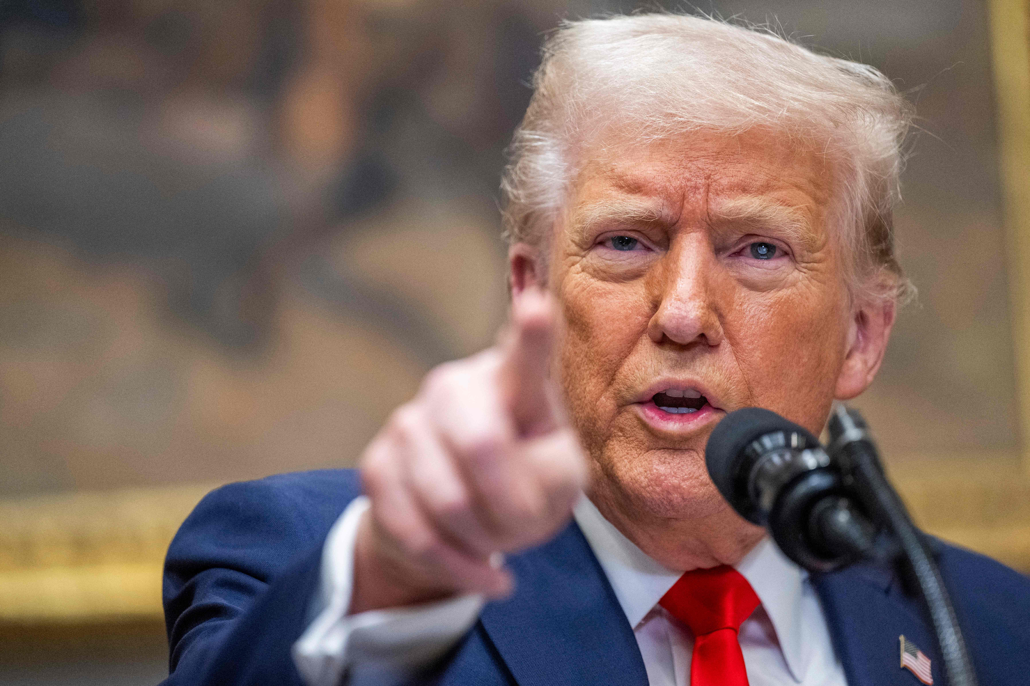 U.S. President Donald Trump speaks in the Roosevelt Room of the White House in Washington, D.C., on March 3. [AFP/YONHAP]