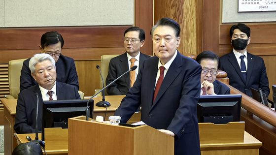 President Yoon Suk Yeol delivers his final statement at the 11th and last hearing of his impeachment trial at the Constitutional Court in Jongno District, central Seoul, on Feb. 25. [CONSTITUTIONAL COURT]