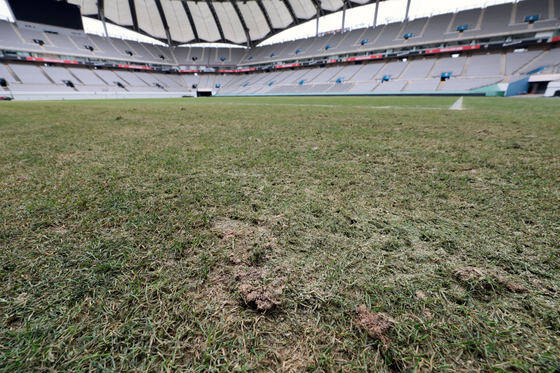 The pitch at Seoul World Cup Stadium in western Seoul on March 5. [YONHAP]